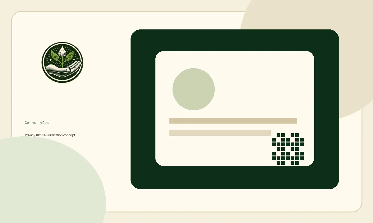 Privacy-conscious digital community card and QR verification concept